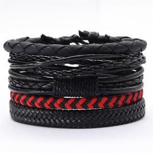 Black Taichi  Feather Men Bracelets 5pcs/set Wristband Fashion